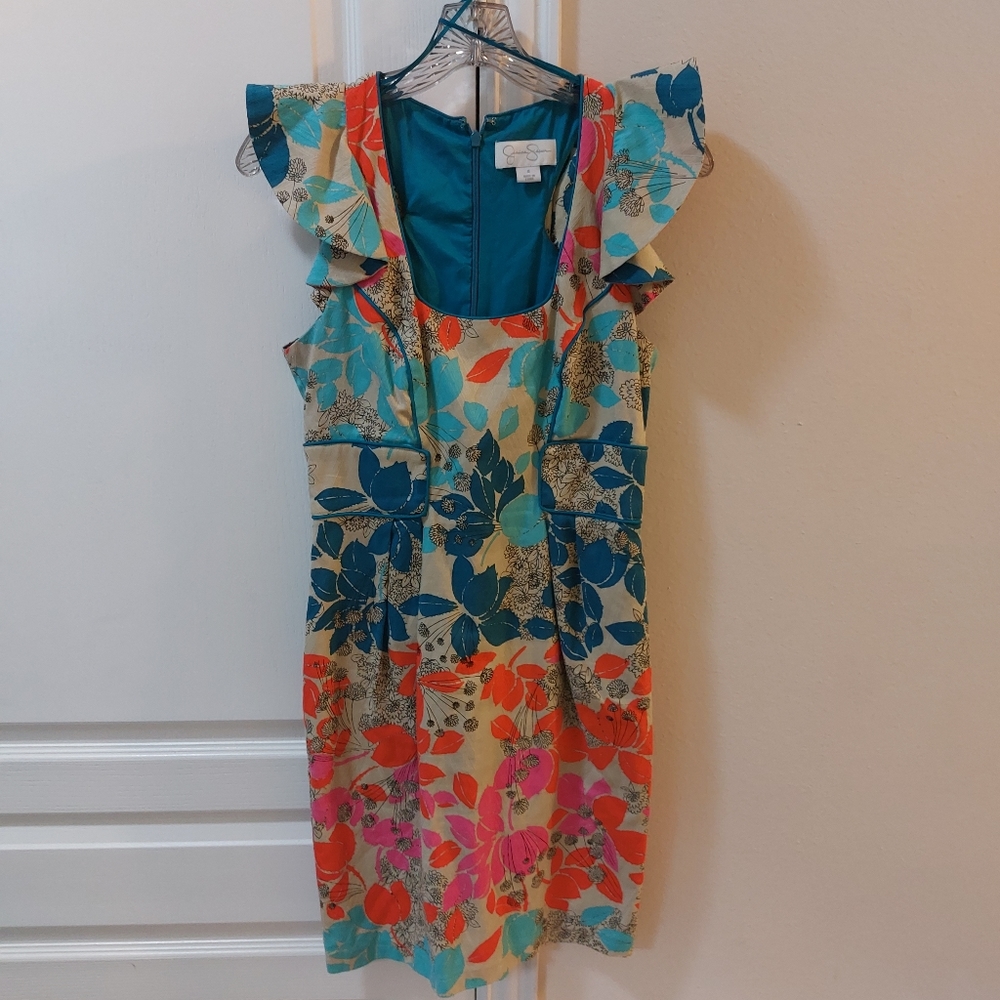 Jessica Simpson Floral Midi Dress in Teal, Coral, Pink